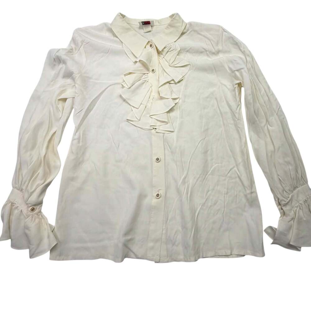 Gate Fashion USA Vintage Cream Ruffle Front Button-Down Blouse